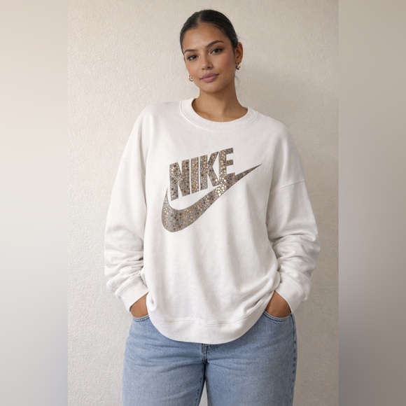 Nike Tops - Nike Cream Tunic Sweatshirt Silver Rose Gold Logo XL